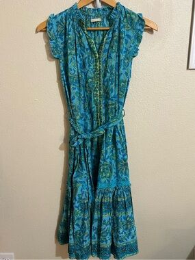 Lola Australia Blue Paisley Print Tiered Cap Sleeve Dress Size XS Boho